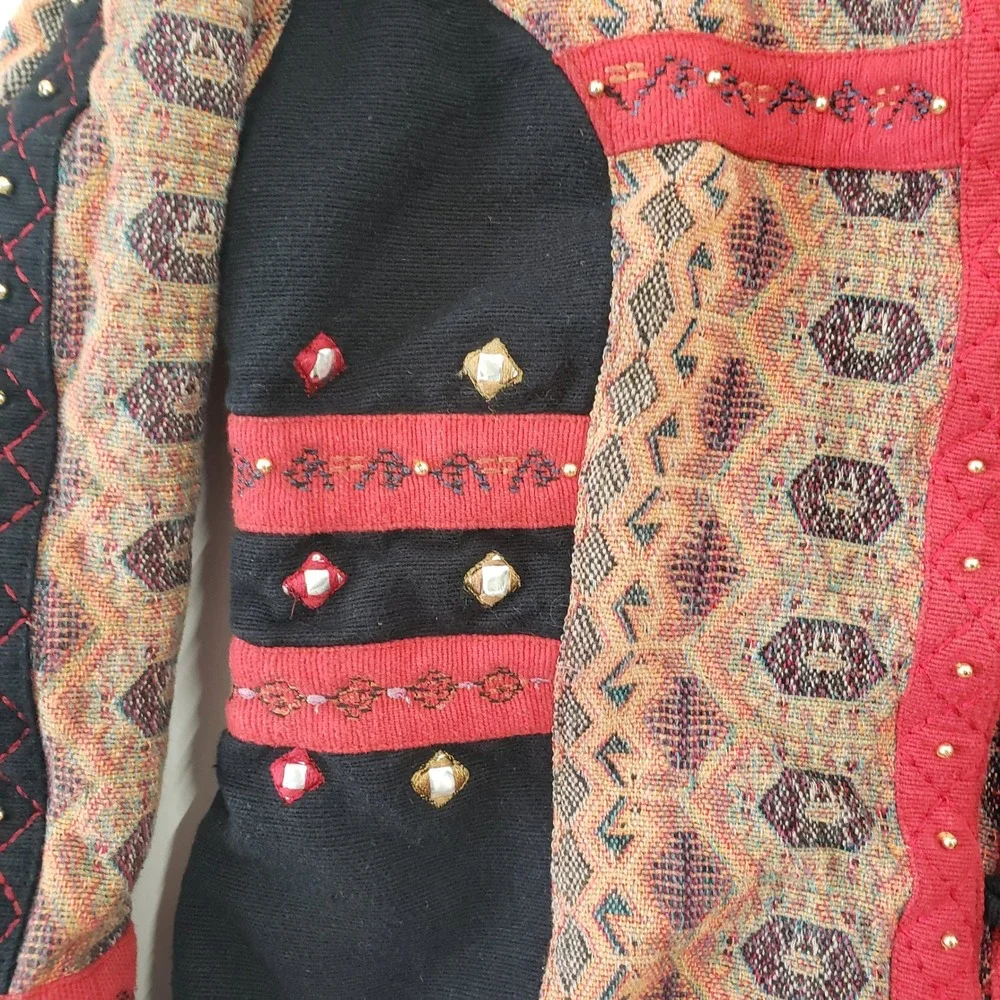 Vintage Bleu Bayou Womens Small Tapestry Beaded Mirror Stud Cotton Jacket‎ Artsy